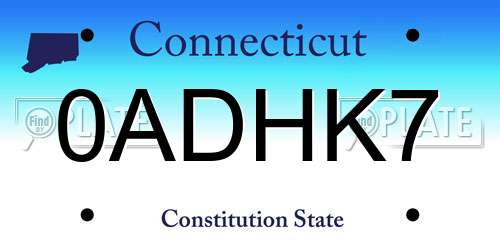 0ADHK7 Connecticut License Plate