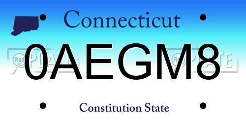 0AEGM8 Connecticut License Plate
