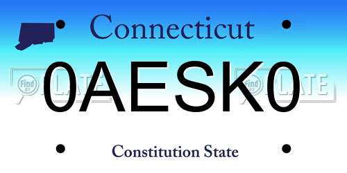 0AESK0 Connecticut License Plate