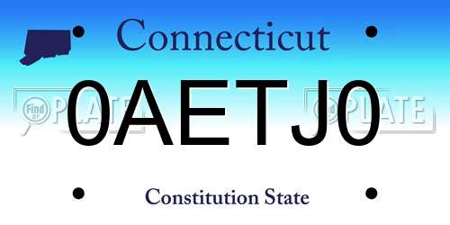 0AETJ0 Connecticut License Plate