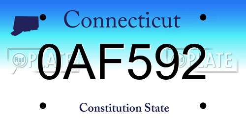 0AF592 Connecticut License Plate