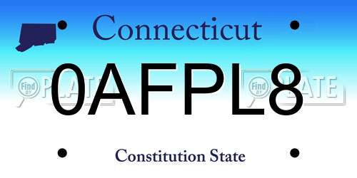 0AFPL8 Connecticut License Plate
