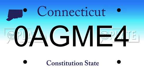 0AGME4 Connecticut License Plate