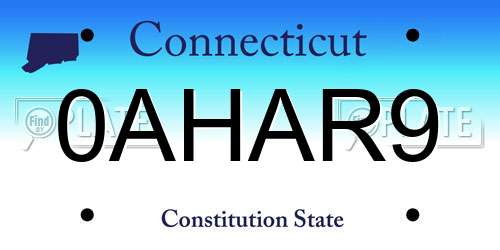 0AHAR9 Connecticut License Plate