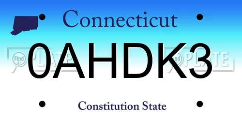0AHDK3 Connecticut License Plate
