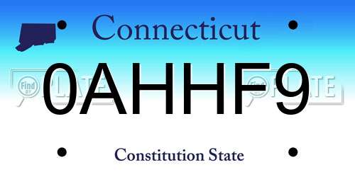 0AHHF9 Connecticut License Plate