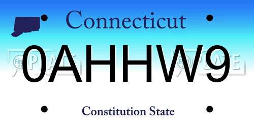 0AHHW9 Connecticut License Plate