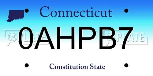 0AHPB7 Connecticut License Plate