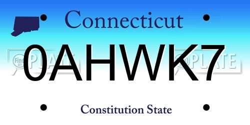 0AHWK7 Connecticut License Plate