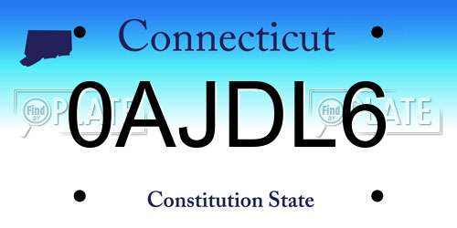 0AJDL6 Connecticut License Plate