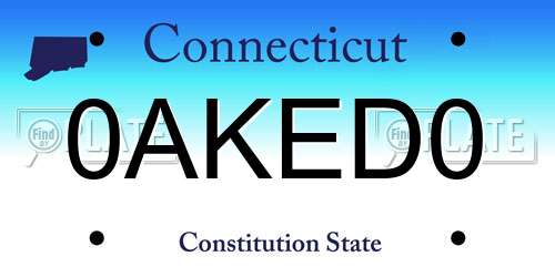 0AKED0 Connecticut License Plate