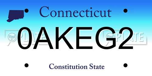 0AKEG2 Connecticut License Plate