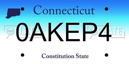 0AKEP4 Connecticut License Plate