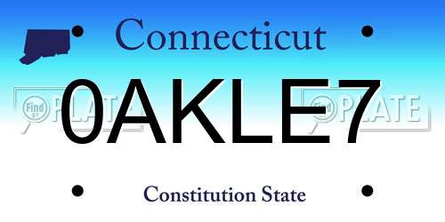 0AKLE7 Connecticut License Plate