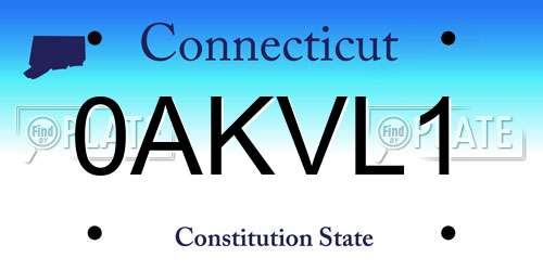 0AKVL1 Connecticut License Plate