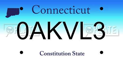 0AKVL3 Connecticut License Plate