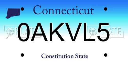 0AKVL5 Connecticut License Plate