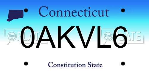 0AKVL6 Connecticut License Plate