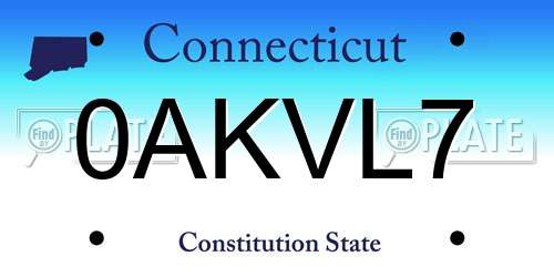 0AKVL7 Connecticut License Plate