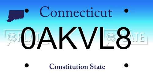 0AKVL8 Connecticut License Plate