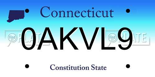 0AKVL9 Connecticut License Plate