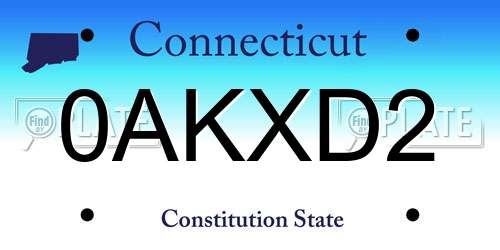 0AKXD2 Connecticut License Plate