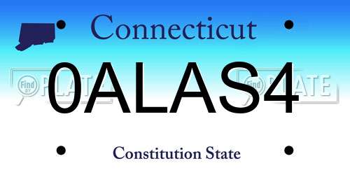 0ALAS4 Connecticut License Plate