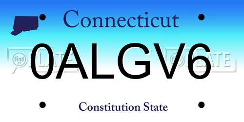 0ALGV6 Connecticut License Plate
