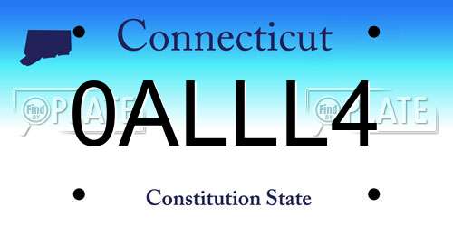 0ALLL4 Connecticut License Plate