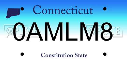 0AMLM8 Connecticut License Plate