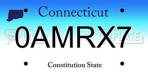 0AMRX7 Connecticut License Plate