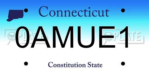 0AMUE1 Connecticut License Plate