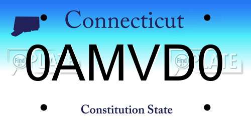 0AMVD0 Connecticut License Plate