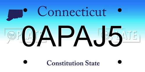 0APAJ5 Connecticut License Plate