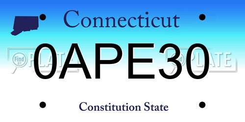 0APE30 Connecticut License Plate