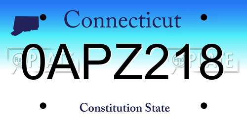 0APZ218 Connecticut License Plate