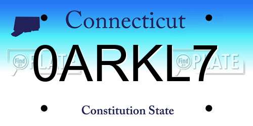 0ARKL7 Connecticut License Plate