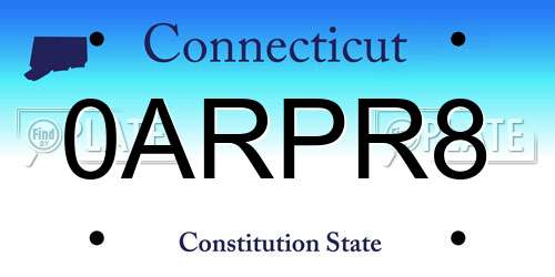 0ARPR8 Connecticut License Plate