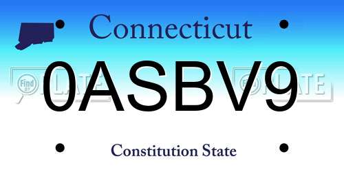 0ASBV9 Connecticut License Plate