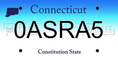 0ASRA5 Connecticut License Plate