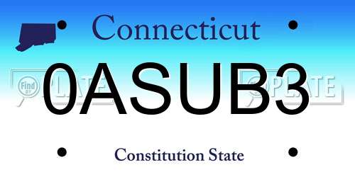 0ASUB3 Connecticut License Plate