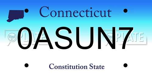 0ASUN7 Connecticut License Plate