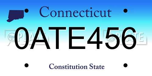 0ATE456 Connecticut License Plate