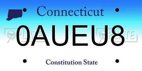 0AUEU8 Connecticut License Plate