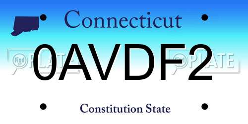 0AVDF2 Connecticut License Plate