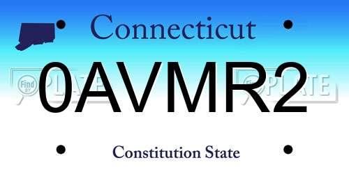 0AVMR2 Connecticut License Plate