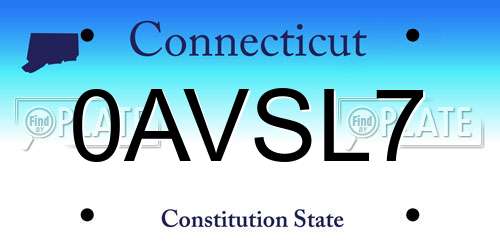 0AVSL7 Connecticut License Plate
