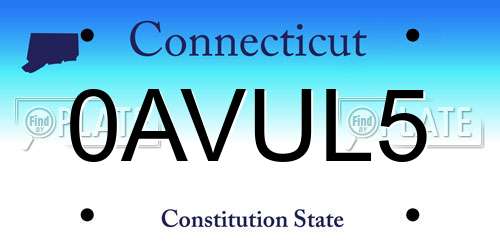 0AVUL5 Connecticut License Plate