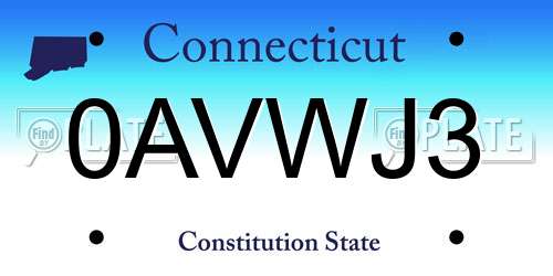 0AVWJ3 Connecticut License Plate