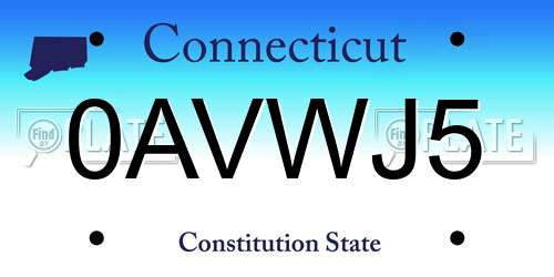 0AVWJ5 Connecticut License Plate